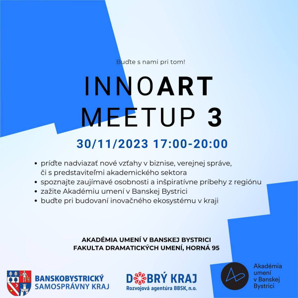 INNOART MEETUP už 30. novembra v priestoroch divadelnej sály Fakulty dramatických umení na Akadémii umení